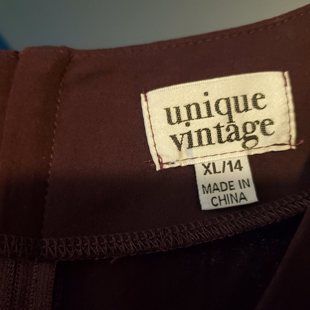 NWT Size XL/14 Unique Vintage Delores Swing Dress with Sleeves in Eggplant - Picture 5 of 9